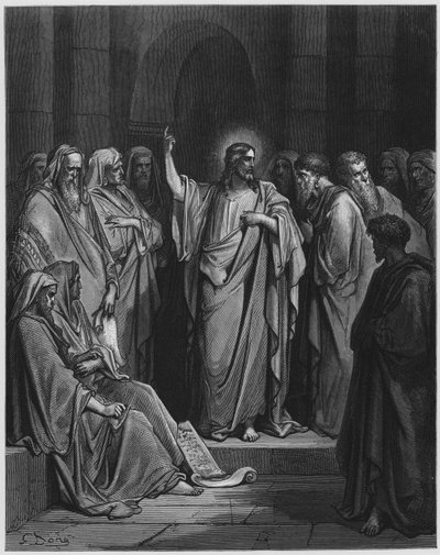 La Biblia de Gustave Doré: Jesús predicando en la sinagoga de Gustave Dore